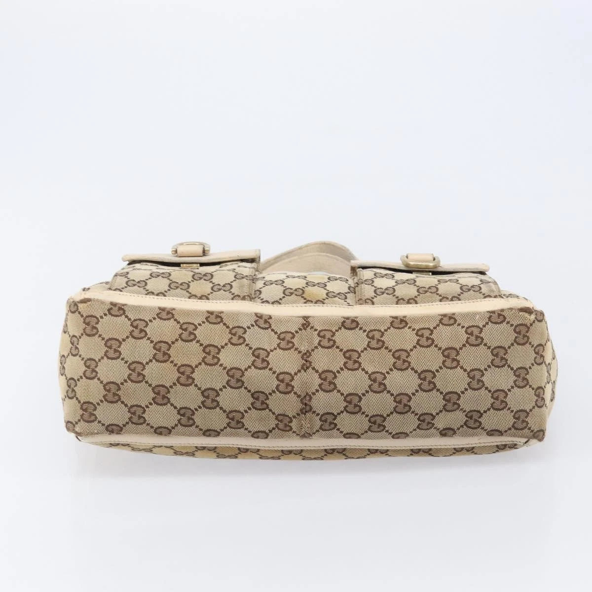 $1050 Gucci Beige/White GG Canvas Abbey Pocket Tote Bag