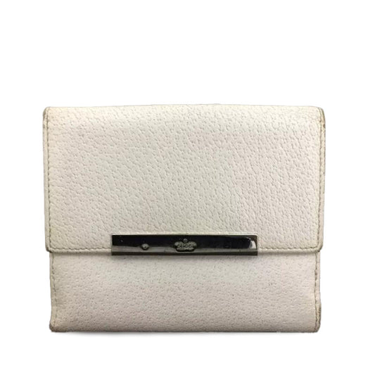 Gucci  Guccissima Leather Metal Bar French Flap Wallet Mystic White