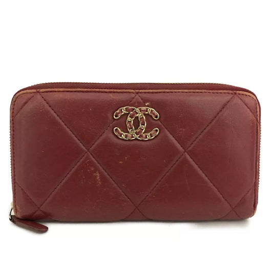 Chanel  Shiny Goatskin Quilted 19 Long Zipped Around Wallet Red 2947168