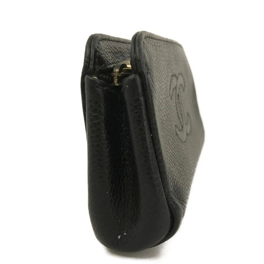 CHANEL CC Logo Grained Calfskin Cosmetic Pouch Bag Black