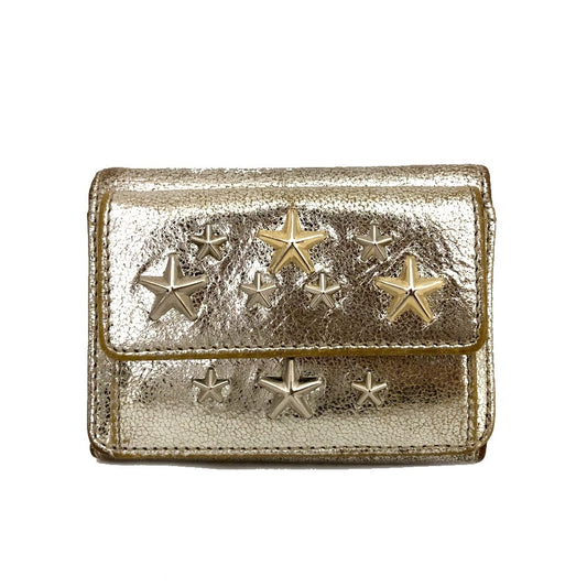 Jimmy Choo Nemo Star Studded Leather Trifold Wallet Silver