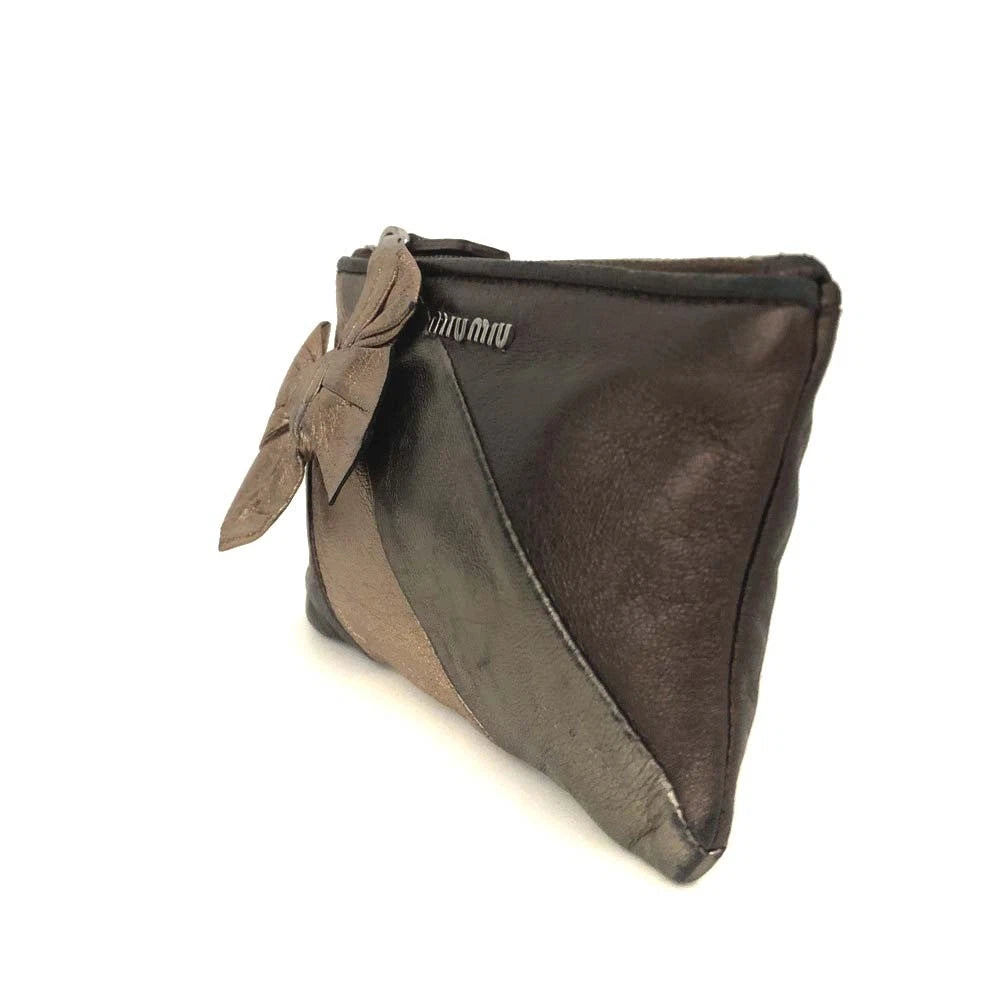 $460 MIU MIU Logo Ribbon Leather Cosmetic Pouch Bag MultiColor