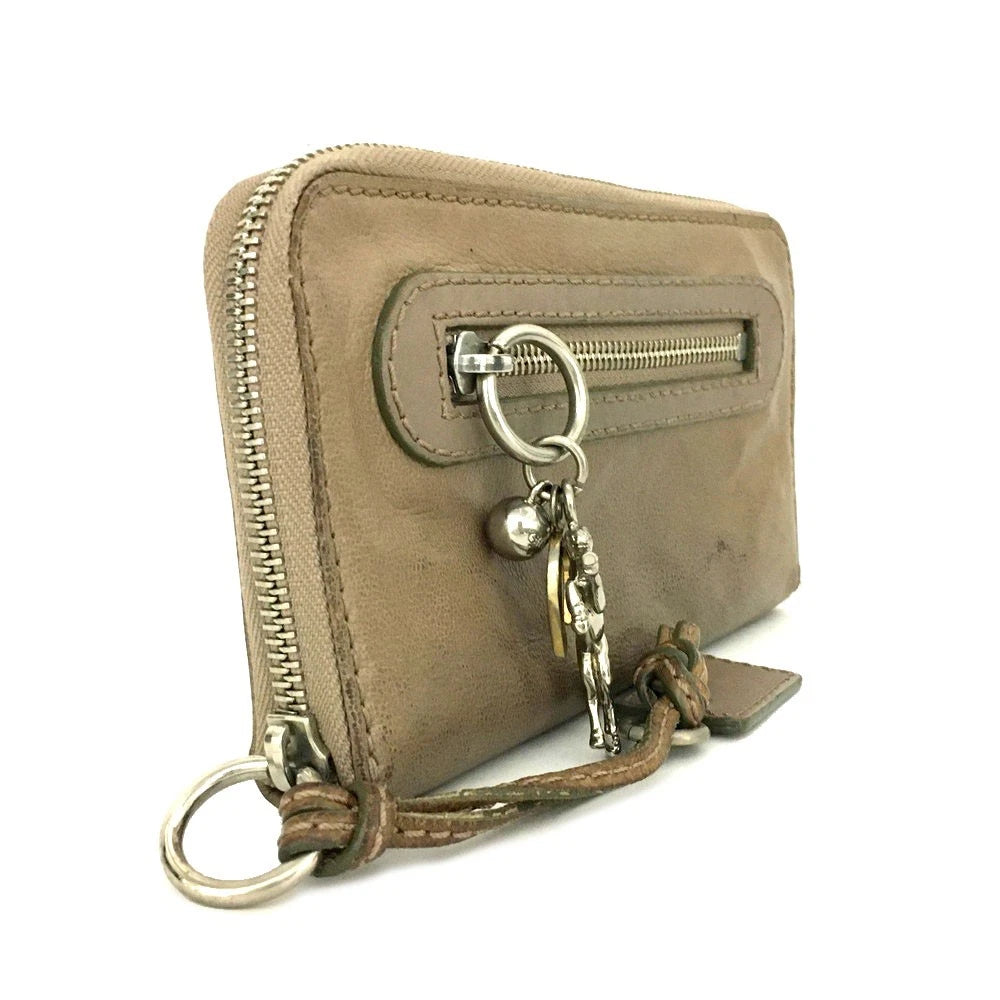 Chloe Kerala Horse Charm Leather Zip Around Long Wallet Purse Beige