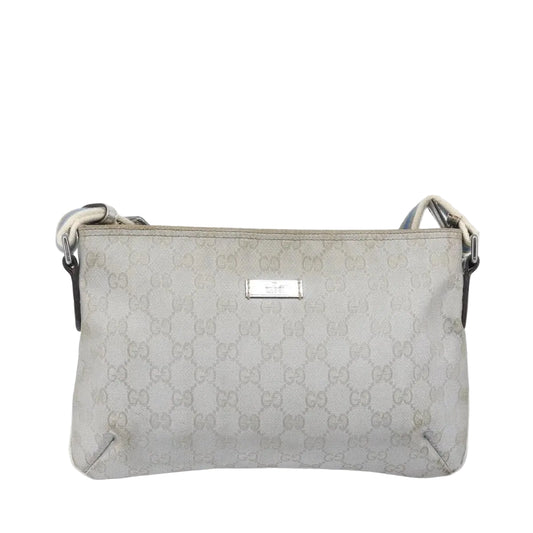 $950 Gucci Crystal Canvas Messenger Bag Silver Metallic