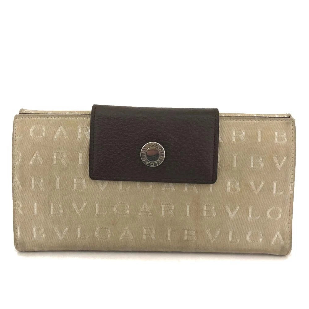 BVLGARI Classico Logo Mania Canvas Leather Bifold Long Wallet