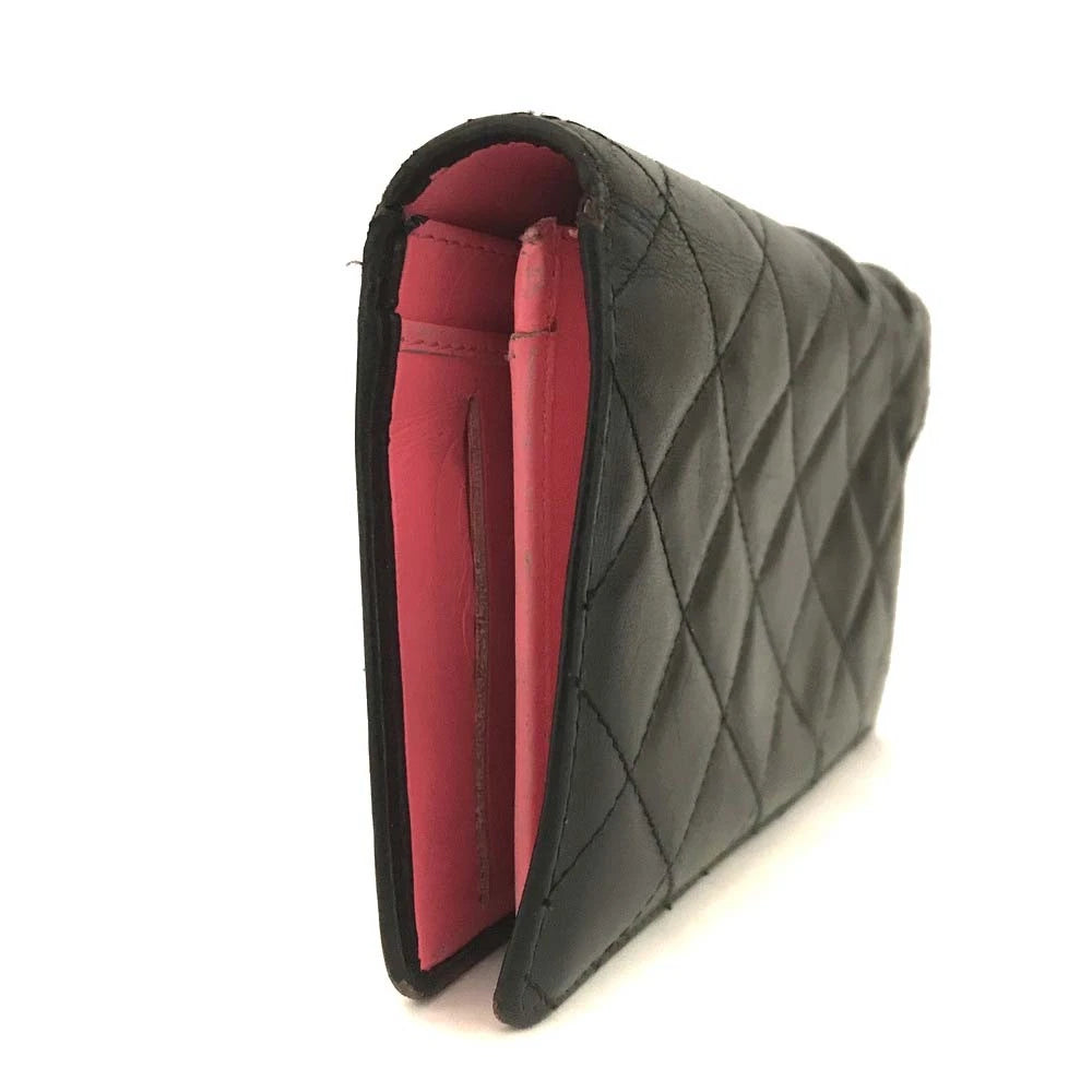 $1075 CHANEL Combon Line Lambskin Long Bifold Wallet Black