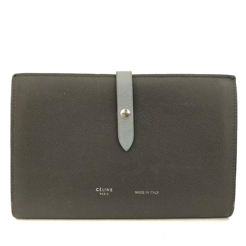 Celine  Grained Calfskin Large Multifunction Strap Wallet Pebble Mineral