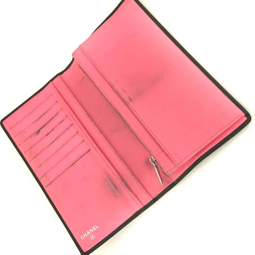 $1075 CHANEL Combon Line Lambskin Long Bifold Wallet Black