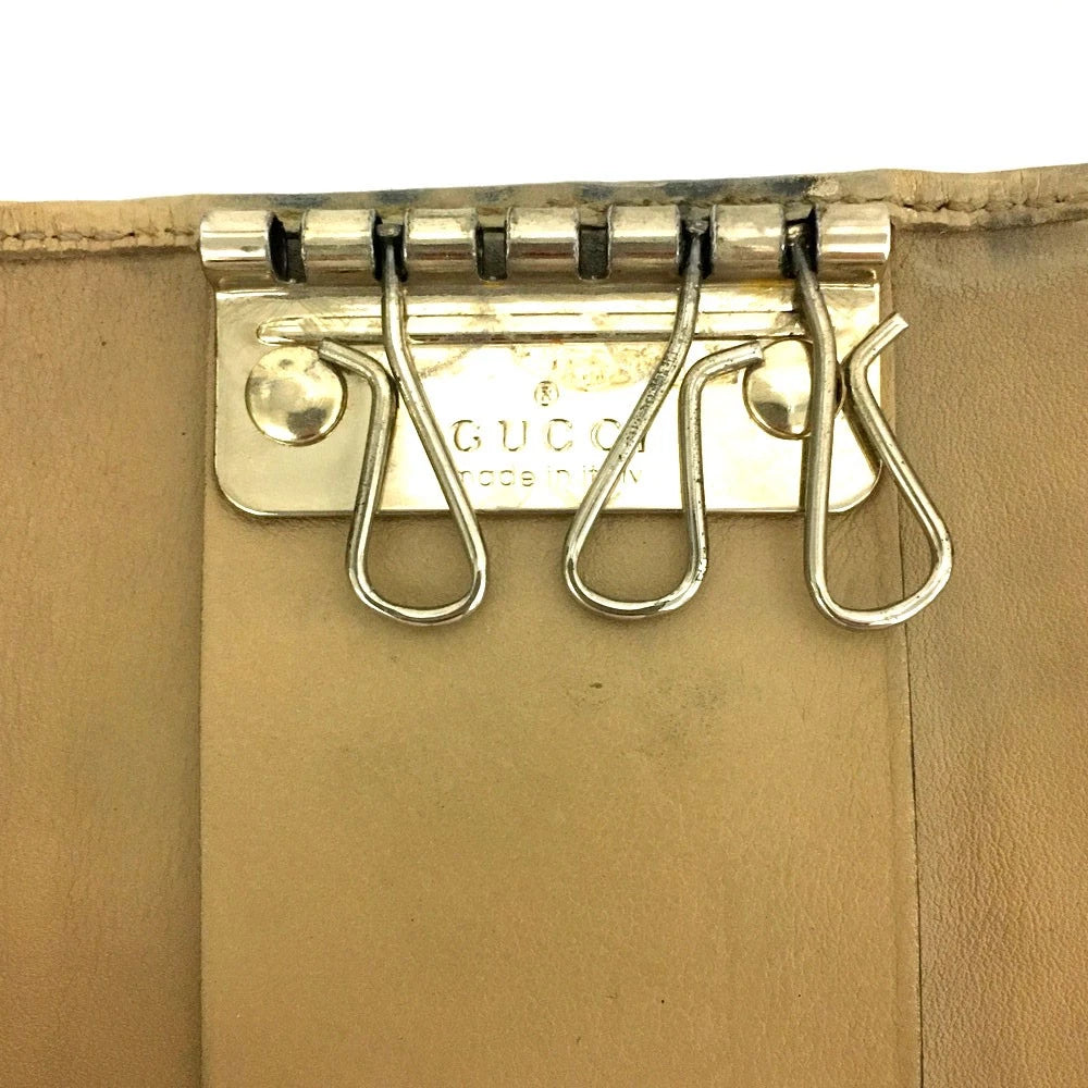 GUCCI Ssima Interlocking G Leather 6 Rings Key Case Beige