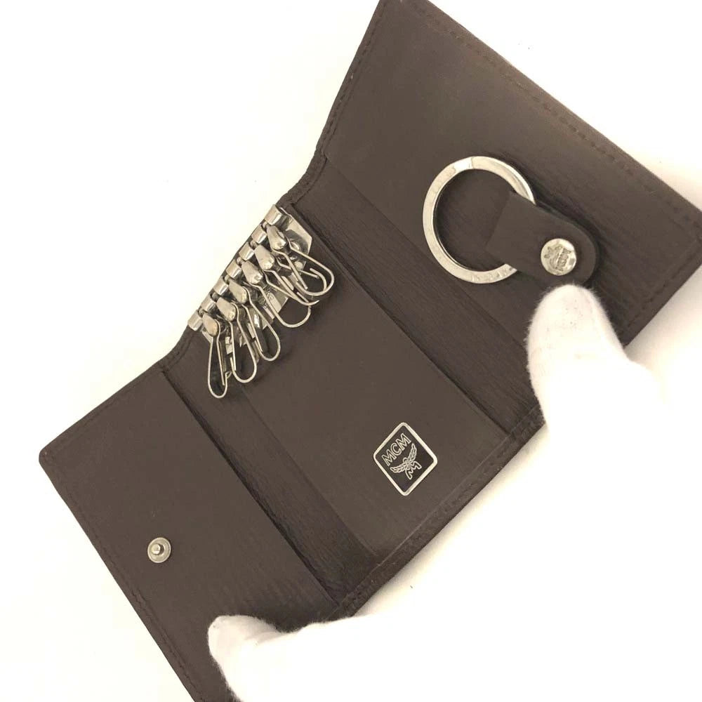 MCM Logo Visetos PVC Leather 6 Ring Key Case Beige