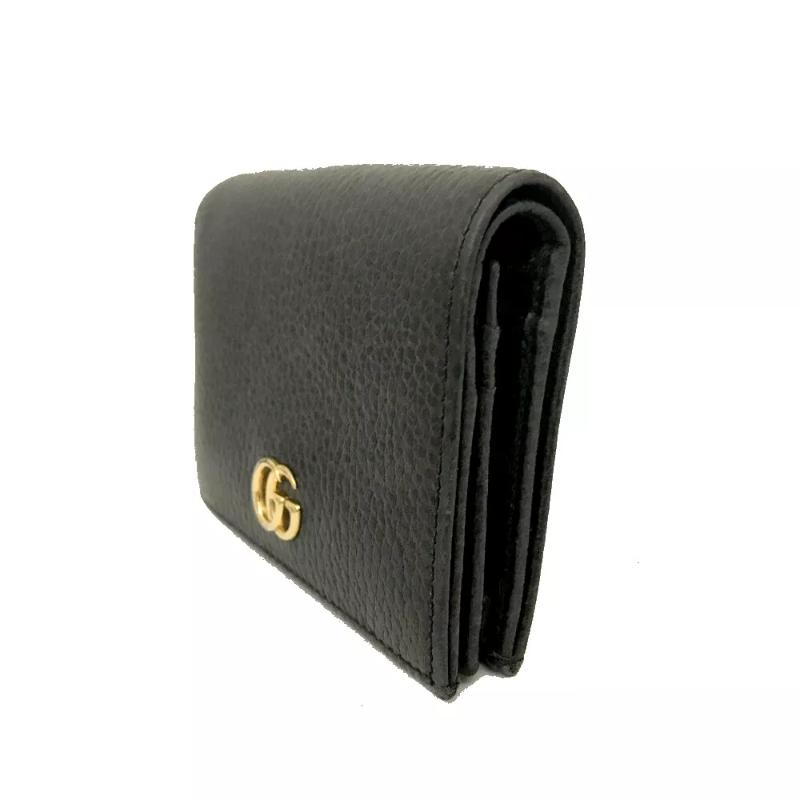 Gucci  Pebbled Calfskin GG Marmont Card Case Black