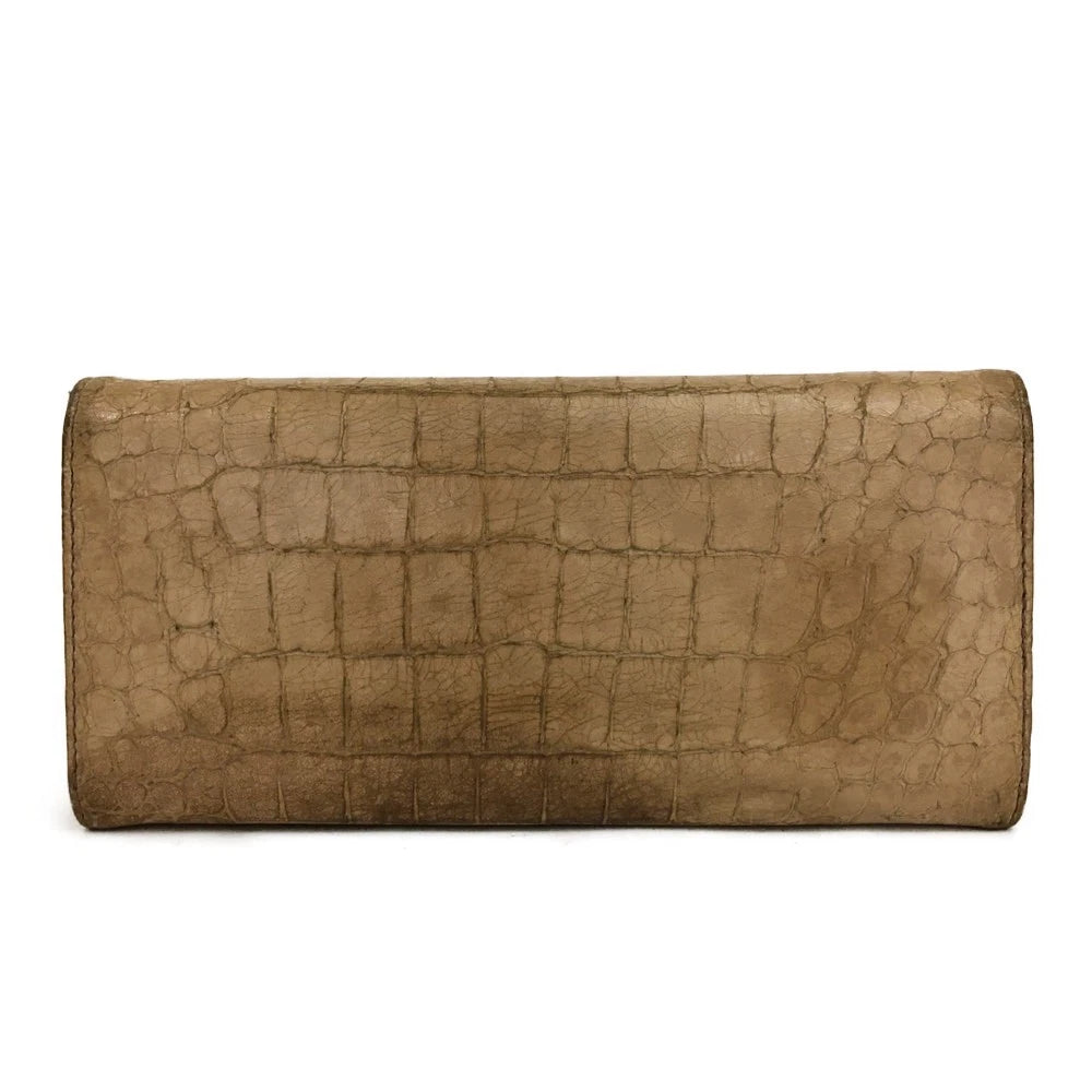 MIU MIU Logo Embossed Leather Long Bifold Wallet Beige
