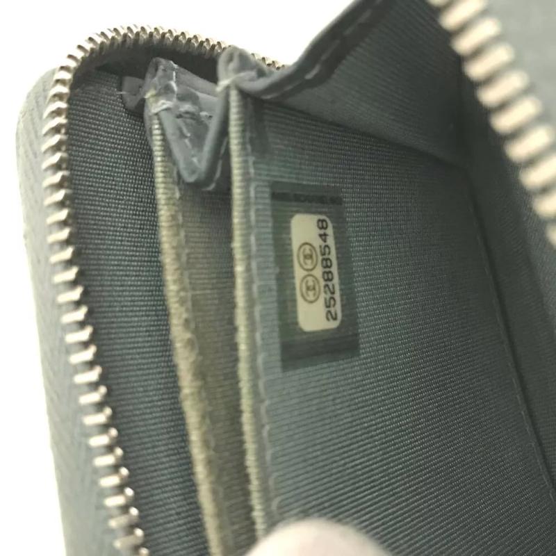 Chanel  Calfskin Chevron Quilted Zip Around Coin Purse Grey Blue