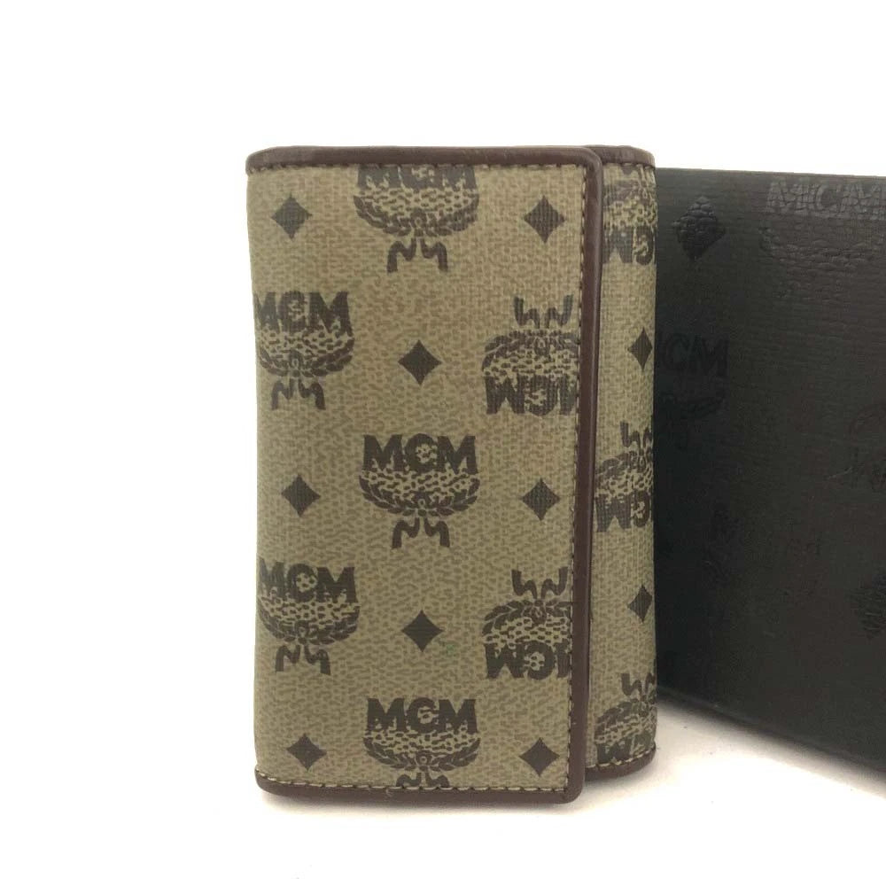 MCM Logo Visetos PVC Leather 6 Ring Key Case Beige