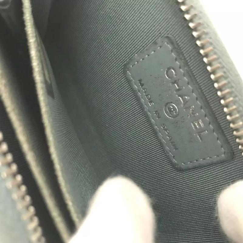 Chanel  Calfskin Chevron Quilted Zip Around Coin Purse Grey Blue