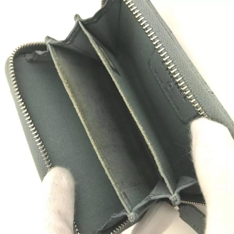 Chanel  Calfskin Chevron Quilted Zip Around Coin Purse Grey Blue
