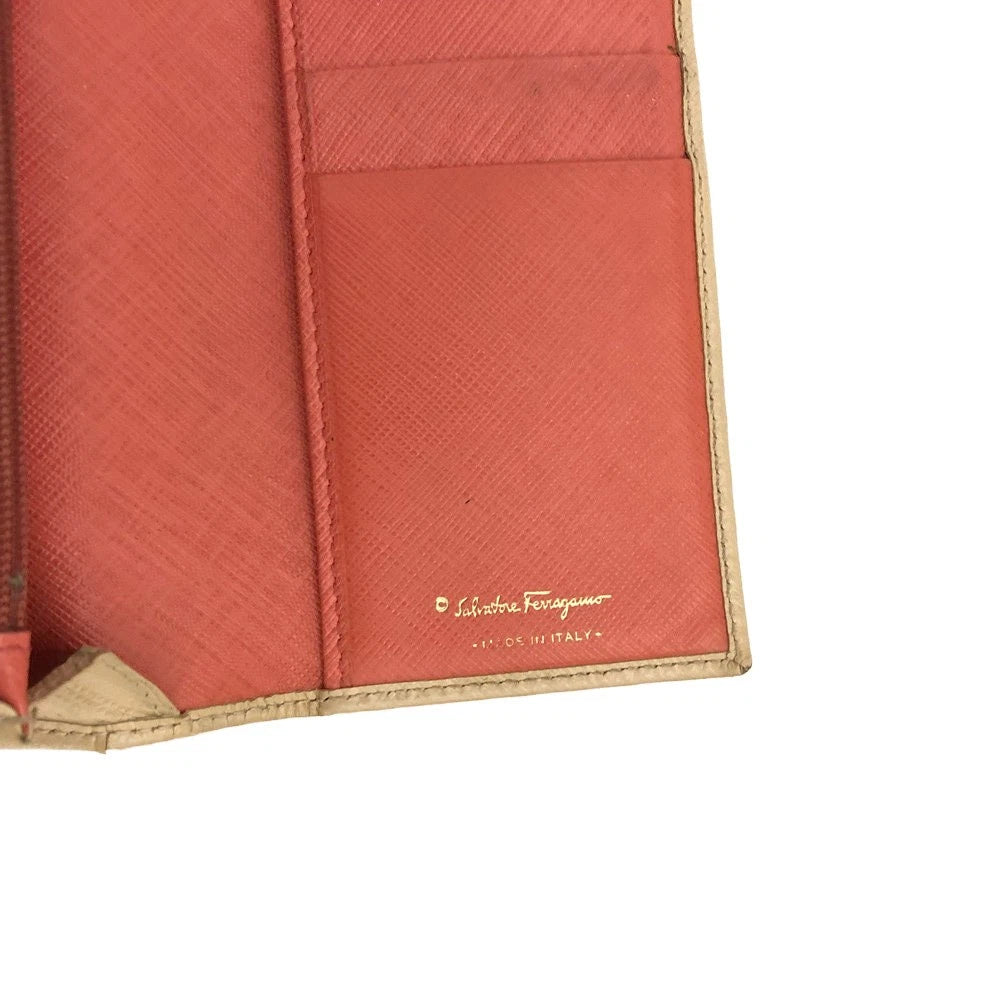Salvatore Ferragamo Vara Ribbon Leather Long Bifold Wallet Beige