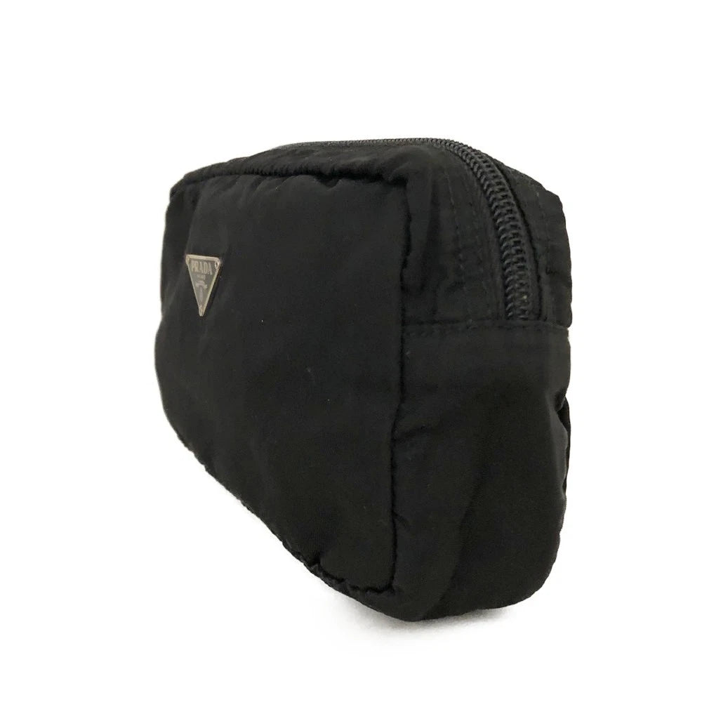 $625 PRADA Logo Plate Nylon Cosmetic Pouch Bag Black
