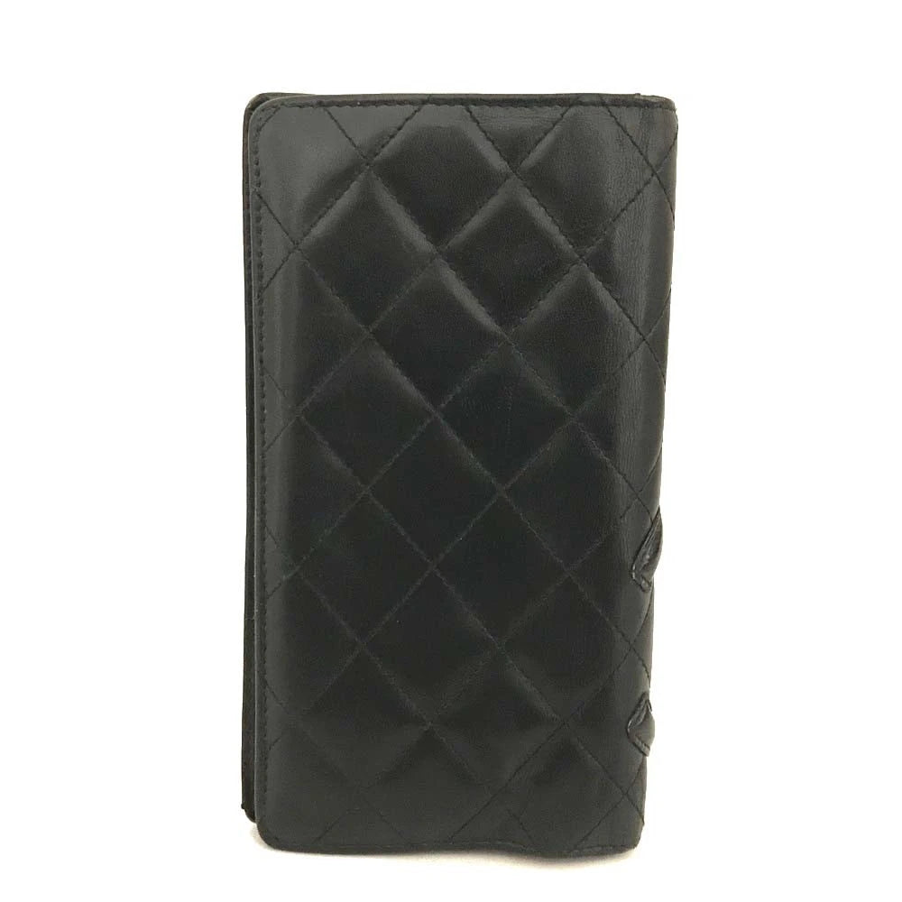 $1075 CHANEL Combon Line Lambskin Long Bifold Wallet Black