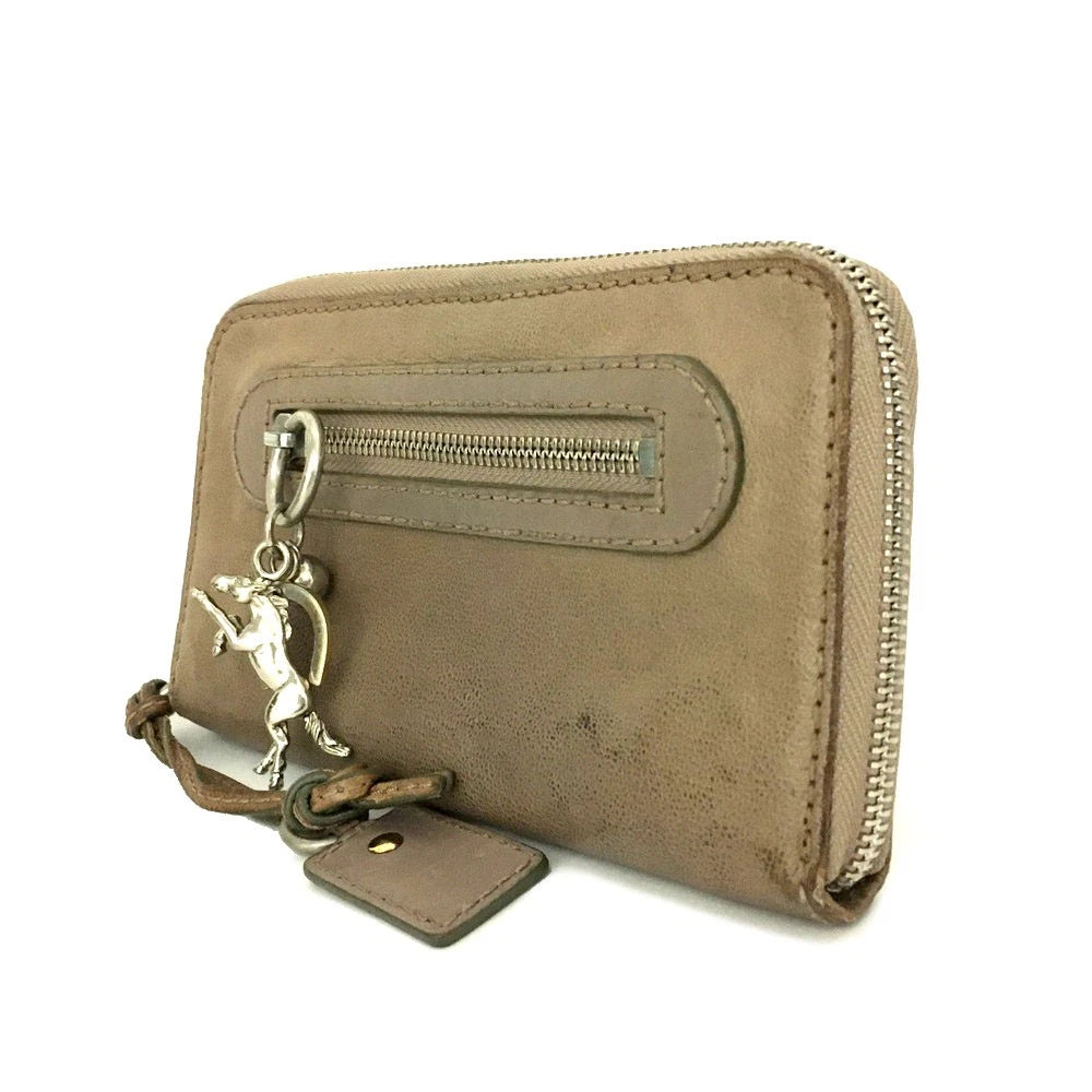 Chloe Kerala Horse Charm Leather Zip Around Long Wallet Purse Beige
