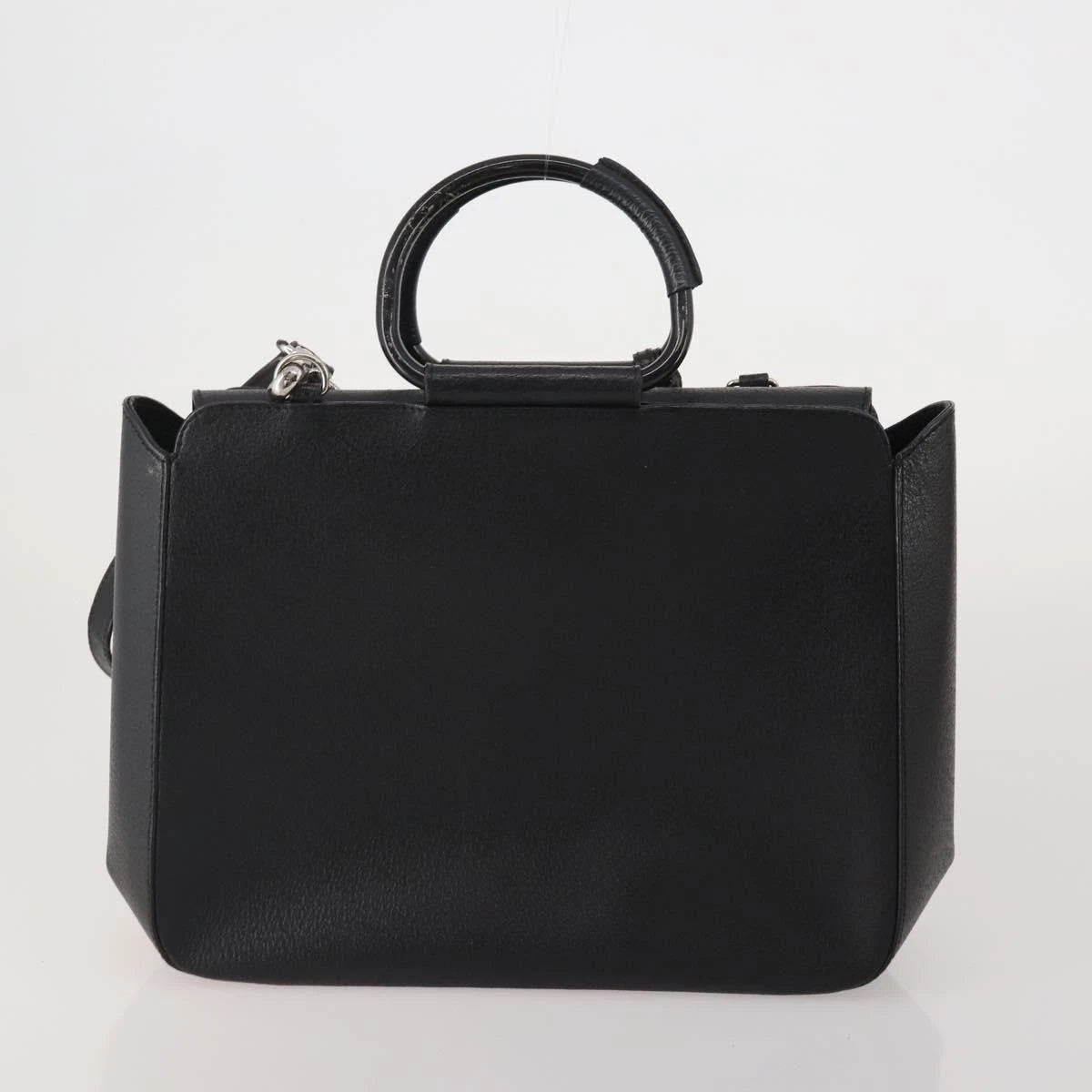 GUCCI Leather Tote Bag Black Medium Bamboo
