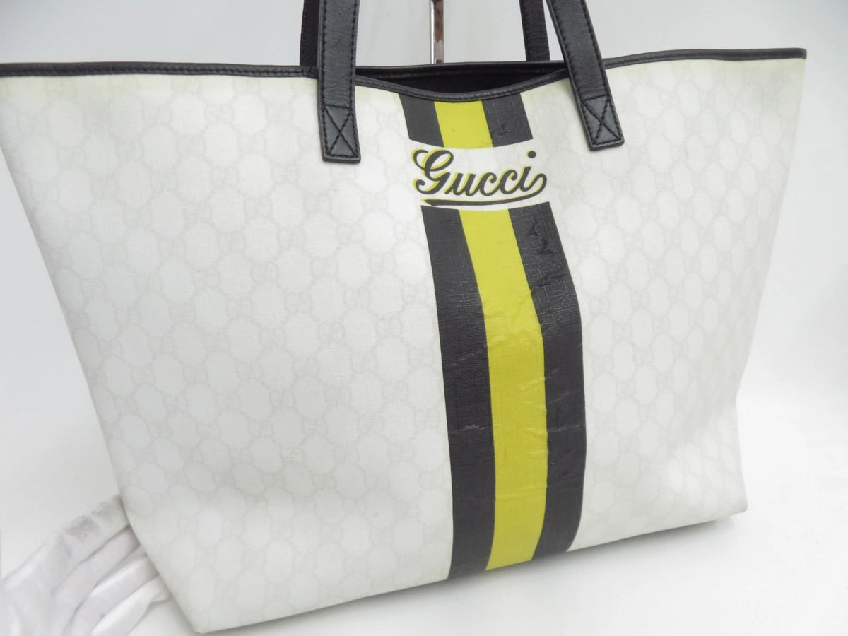 $1190 Gucci Supreme Web Tote with Vintage Gucci Logo - Oatmeal and Neon