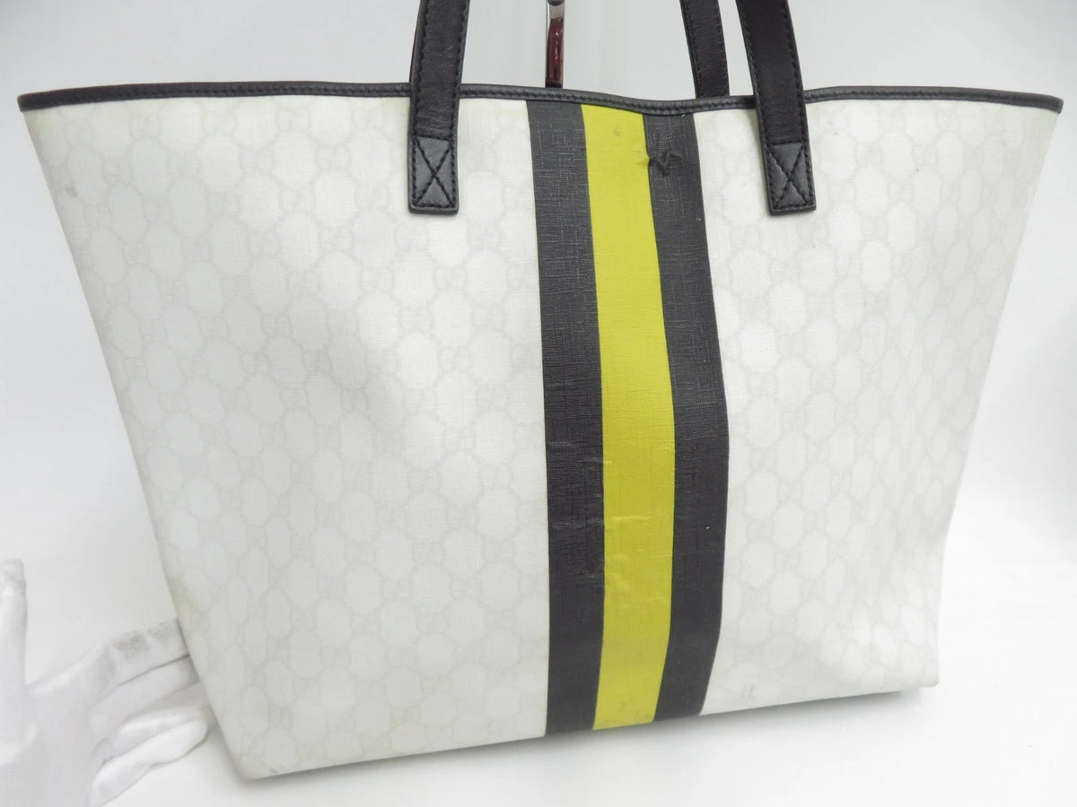 $1190 Gucci Supreme Web Tote with Vintage Gucci Logo - Oatmeal and Neon