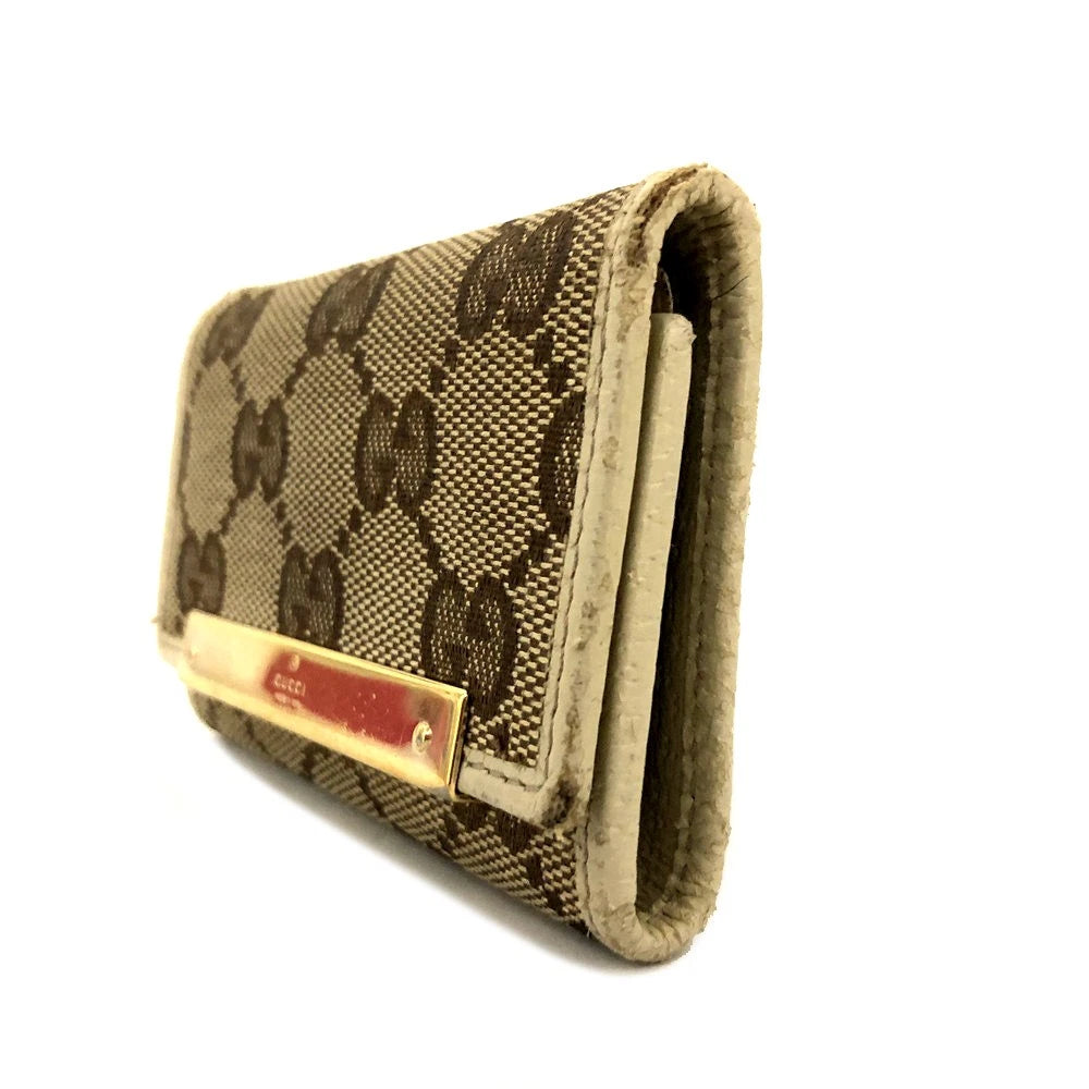 GUCCI Logo Plate GG Logo Canvas 6 Ring Key Case Beige