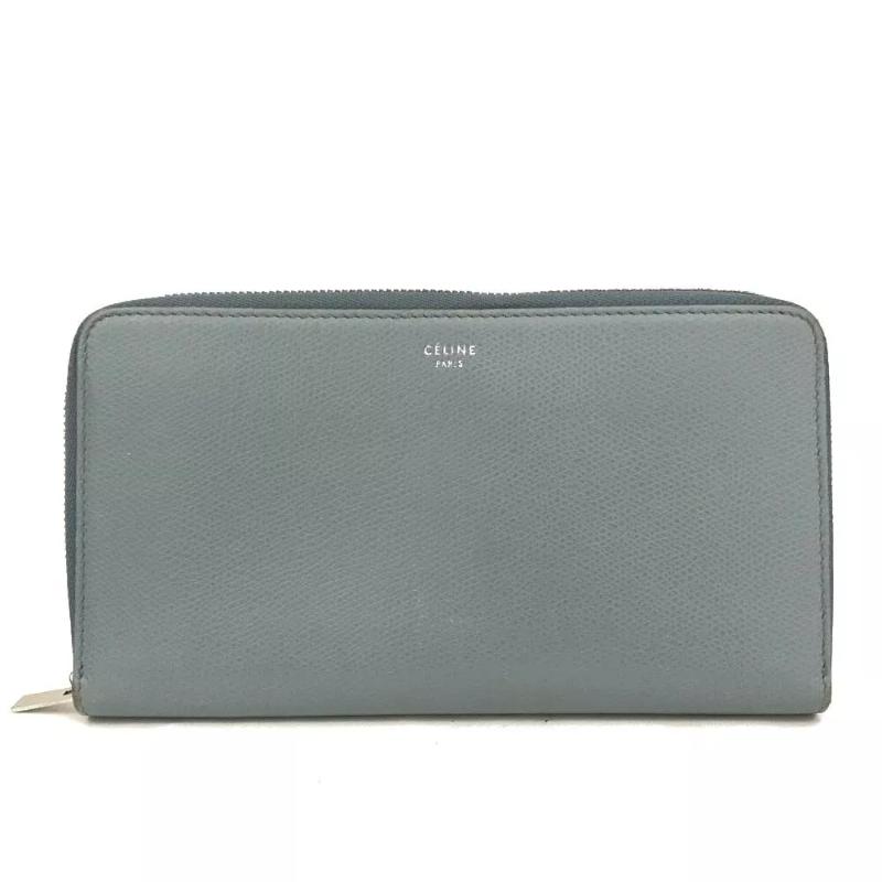 Celine  Calfskin Large Zip Around Multifunction Wallet Blue Grey