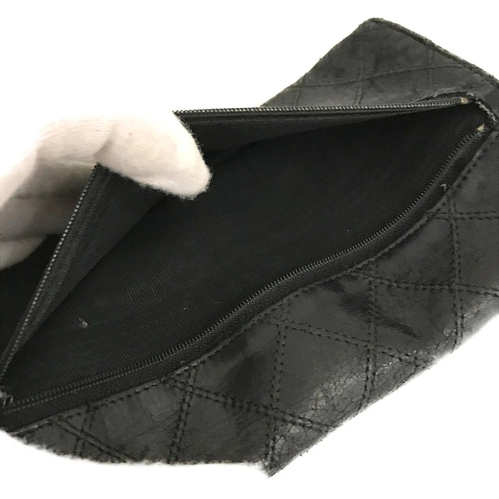 CHANEL Bicolore Quilted CC Logo Lambskin Long Bifold Wallet Black