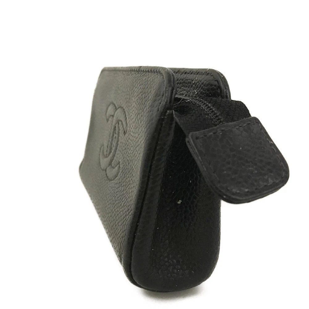 CHANEL CC Logo Grained Calfskin Cosmetic Pouch Bag Black