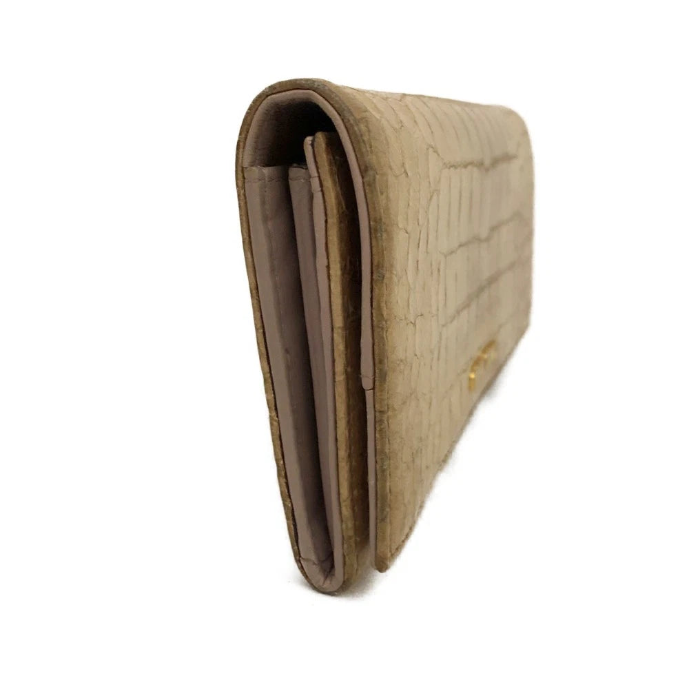 MIU MIU Logo Embossed Leather Long Bifold Wallet Beige