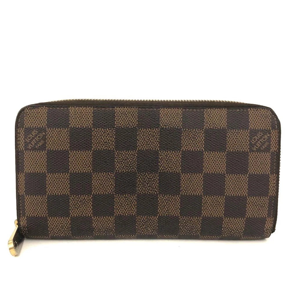 $915 2010  Louis Vuitton Damier Zippy Zip Around Long Wallet Purse Brown CA3120