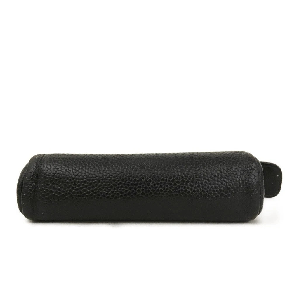 CHANEL CC Logo Grained Calfskin Cosmetic Pouch Bag Black