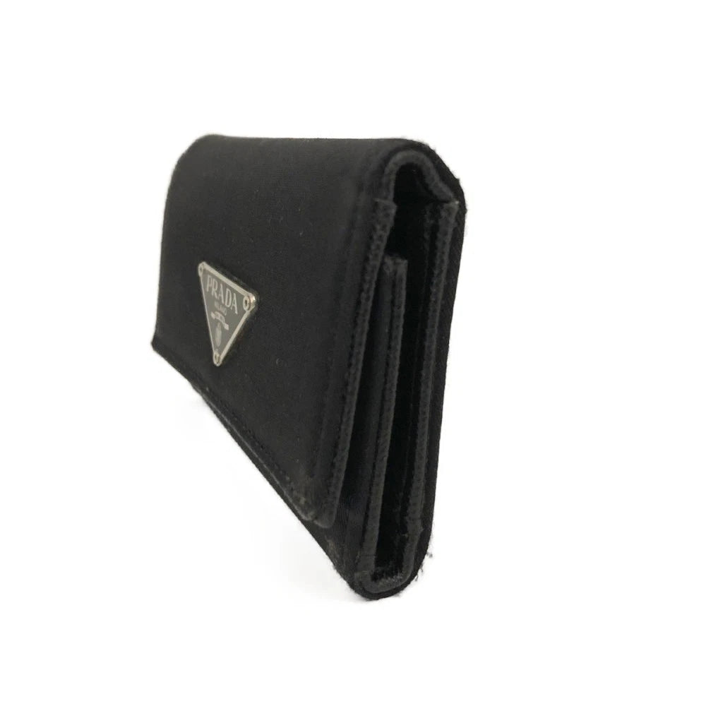 PRADA Logo Plate Nylon 6 Ring Key Case Black