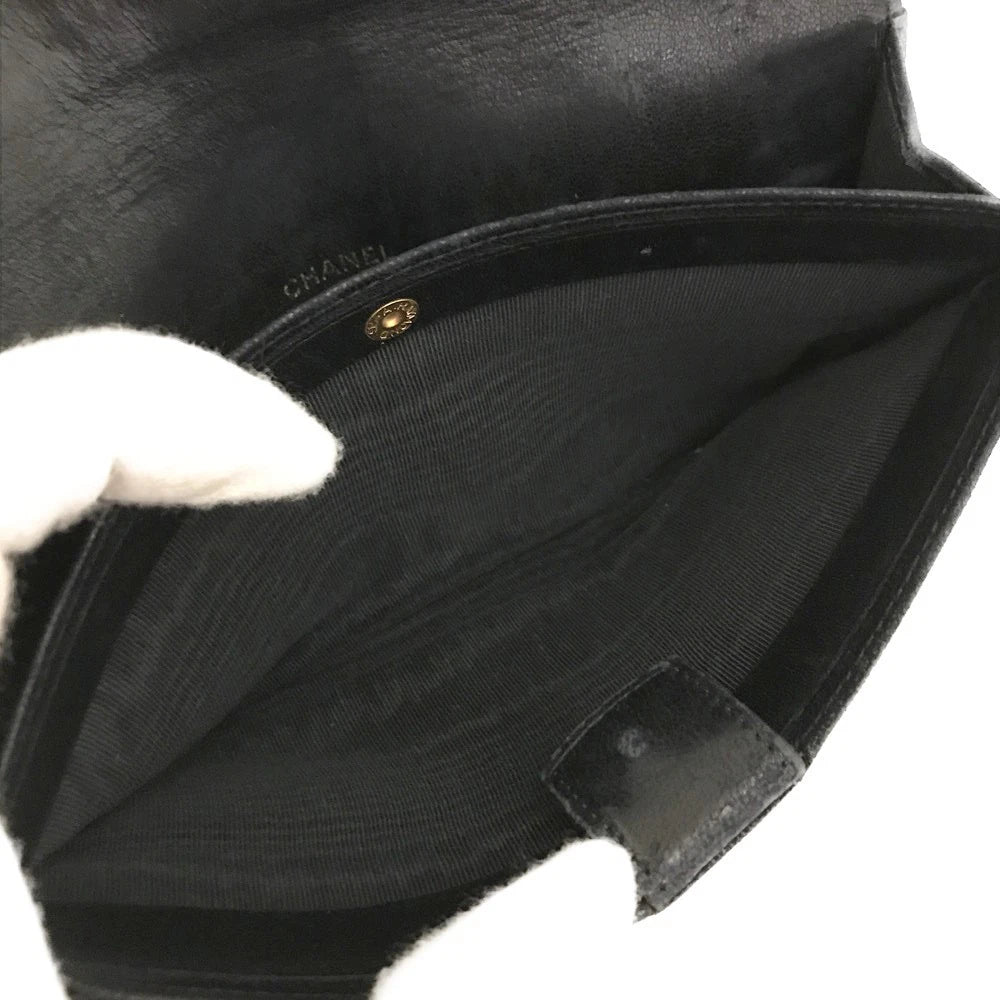 CHANEL Bicolore Quilted CC Logo Lambskin Long Bifold Wallet Black