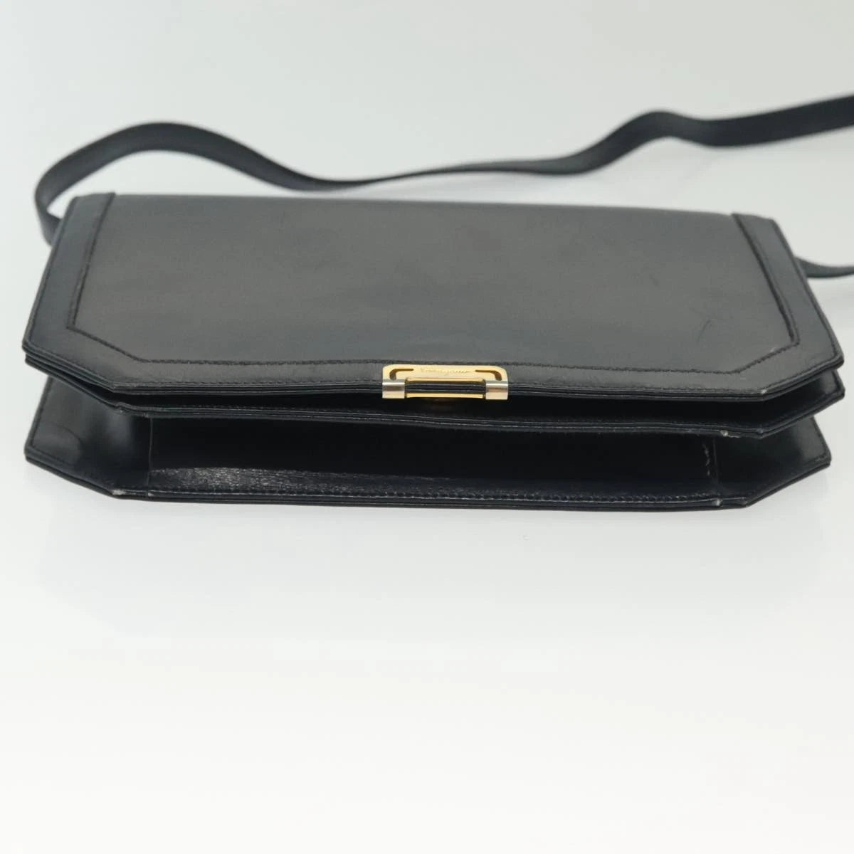$1200 Salvatore Ferragamo Navy Leather Crossbody Flap Messenger Bag Gold Hardware