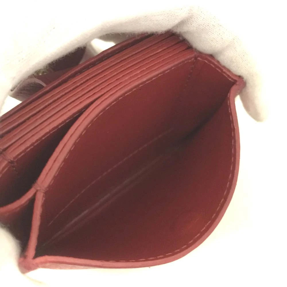 $590 CELINE Logo Leather Card Case Red