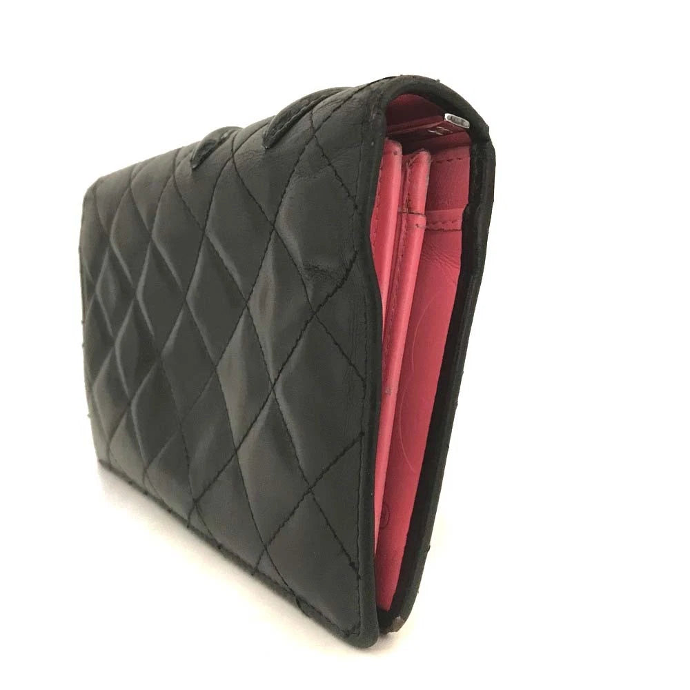 $1075 CHANEL Combon Line Lambskin Long Bifold Wallet Black