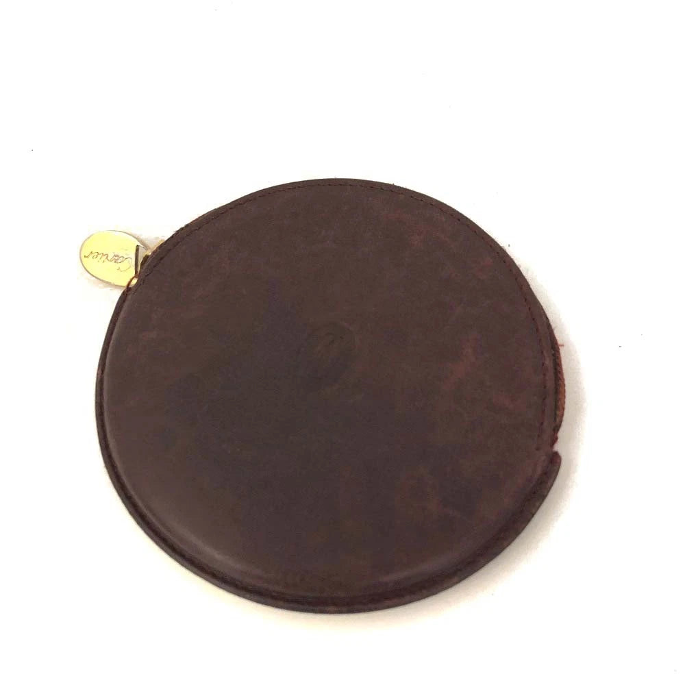 Must de Cartier Leather Round Coin Purse Wallet Bordeaux