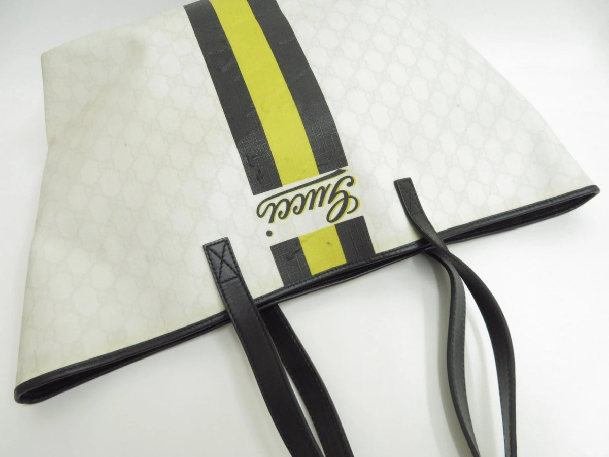 $1190 Gucci Supreme Web Tote with Vintage Gucci Logo - Oatmeal and Neon