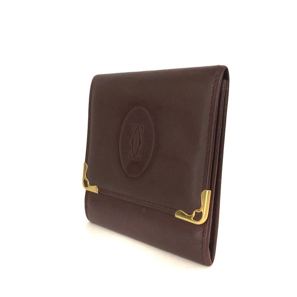 Must de Cartier Leather Coin Purse Wallet Bordeaux
