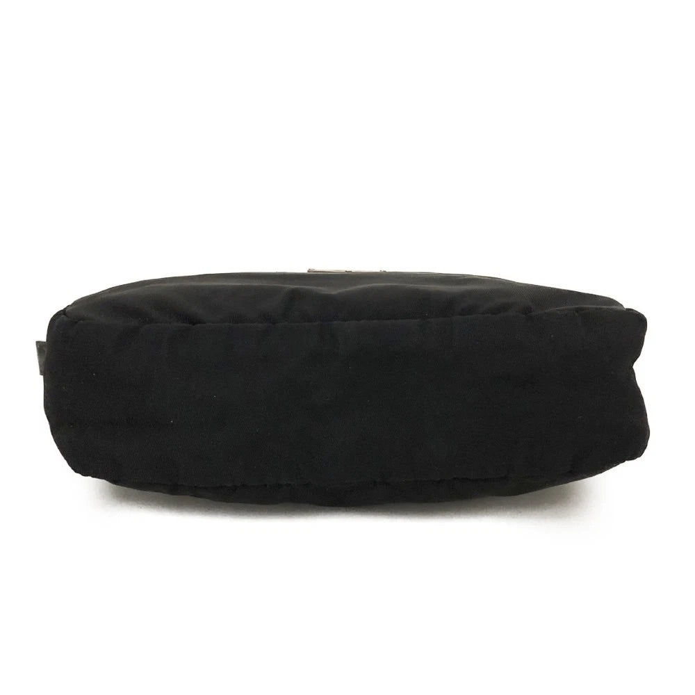 $625 PRADA Logo Plate Nylon Cosmetic Pouch Bag Black