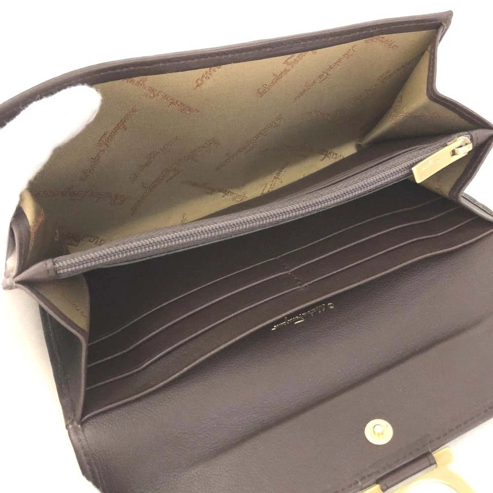 Salvatore Ferragamo Gancini Canvas Leather Long Bifold Wallet