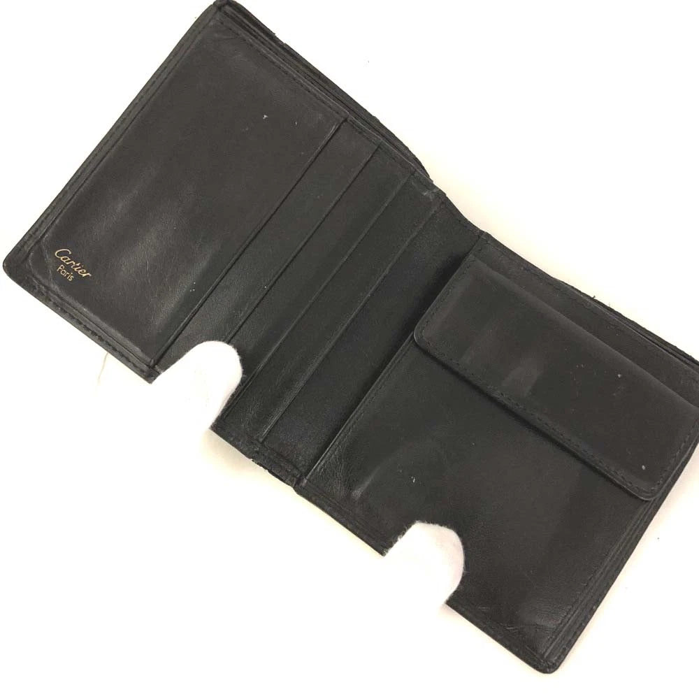 Pasha de Cartier Leather Bifold Wallet Purse Black