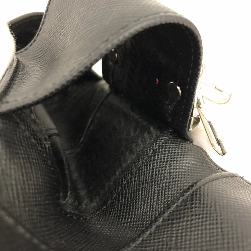 PRADA Logo Plate Nylon 6 Ring Key Case Black