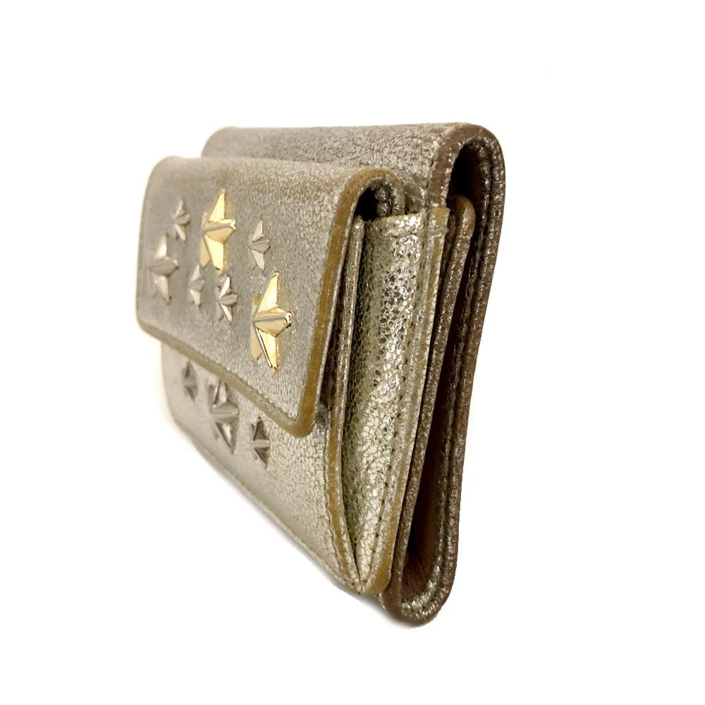 Jimmy Choo Nemo Star Studded Leather Trifold Wallet Silver