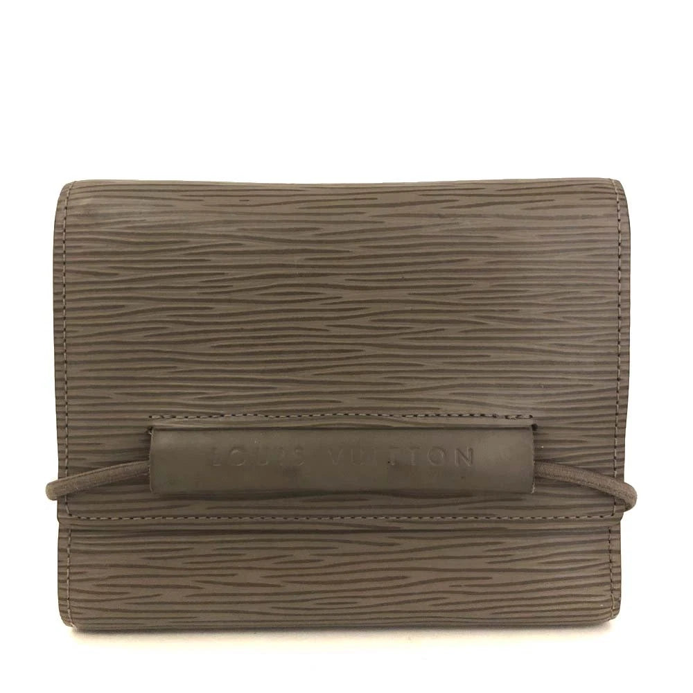$450 2000 Louis Vuitton Epi Porte Feiulle Elastic Leather Trifold Wallet Gray MI0070