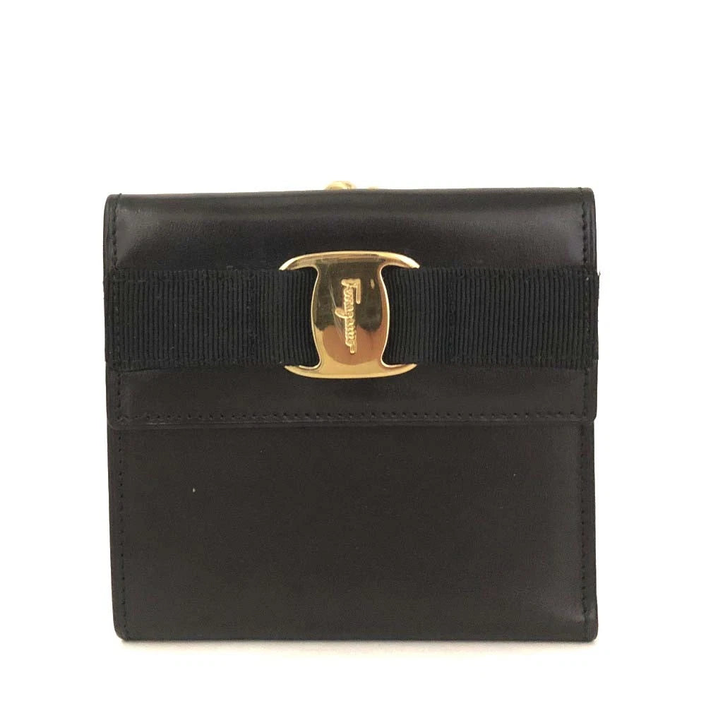 Salvatore Ferragamo Vara Leather Trifold Wallet Black
