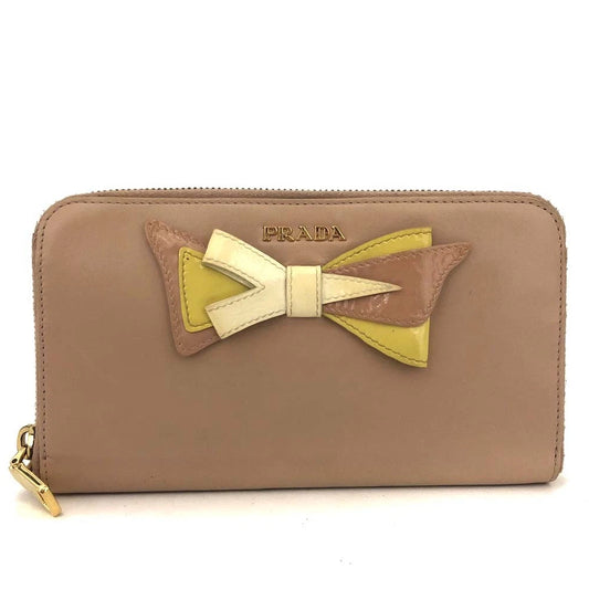 $925 PRADA Logo Ribbon Leather Long Bifold Wallet Light Pink